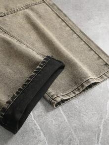 European & American Men's Vintage Retro Blue Trim Decorated Multi-Craft Mixed Style Loose Straight Leg Denim Jeans - Mocha Brown - View 8