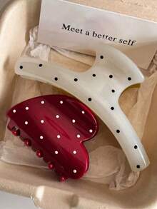 2pcs/1pc 6cm/2.36in Women's Polka Dot & Red Heart Shaped Plastic Hair Clips, Fashionable Versatile, Elegant Minimalist, Solid Color Hair Accessories, Suitable For Daily, Casual, Party, Commute, Vacation, Hairstyle Styling, Makeup, Outfit Matching And More. Summer Hair Claws, Beach Hair Claws, Vacation Hair Accessories - Multicolor - View 16