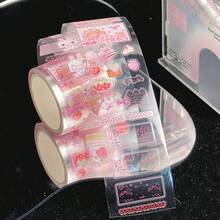35cm/Loop Pixel Strawberry Pudding Dessert PET Sticker Roll Cute Die Cut Decals For Journal Scrapbook Planner Card Making Kawaii Stationery Supplies - Black - View 2