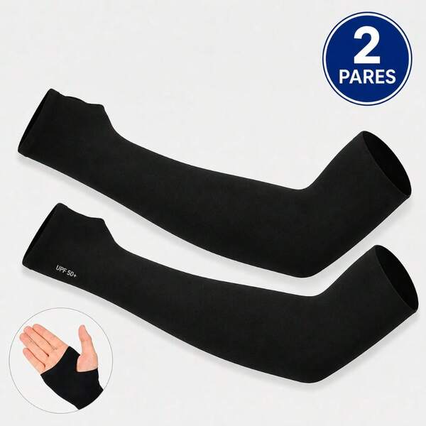 Par de Manguito Unissex Proteção Solar Uv Respirável Fina Braço Seda Masculino Mangote com Dedo Ciclismo Corrida