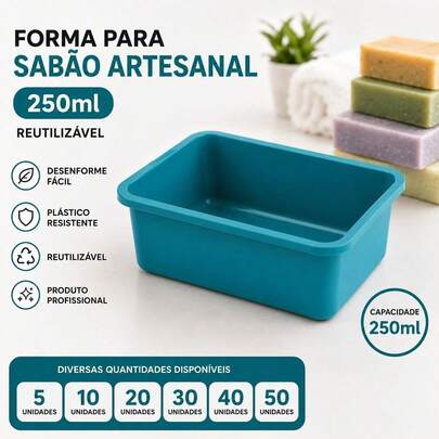 Kit com 50 Formas para Sabão Artesanal 250ml Molde Retangular 10x8x4,5cm Reutilizável para Produção de Sabão Caseiro Barra de Sabão DIY Fabricação Artesanal Fácil Desenforme Alta Resistência Ideal para Pequenos Negócios Atacado Artesanato Cosméticos Produção em Grande Quantidade Uso Profissional