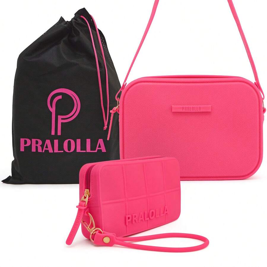 Kit Bolsa + Carteira de Pulso Emborrachada Feminina Tiracolo Transversal Crossbody