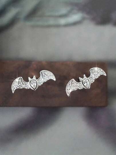 1 đôi bông tai nụ đính đá Cubic Zirconia phong cách vintage, trang sức tiệc cho nữ, quà tặng Halloween