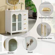 Old SKU: LY316465AAA-Badmöbel Single Vanity Unit With 80 Cm Base Cabinet And Ceramic Washbasin, White - White - View 5