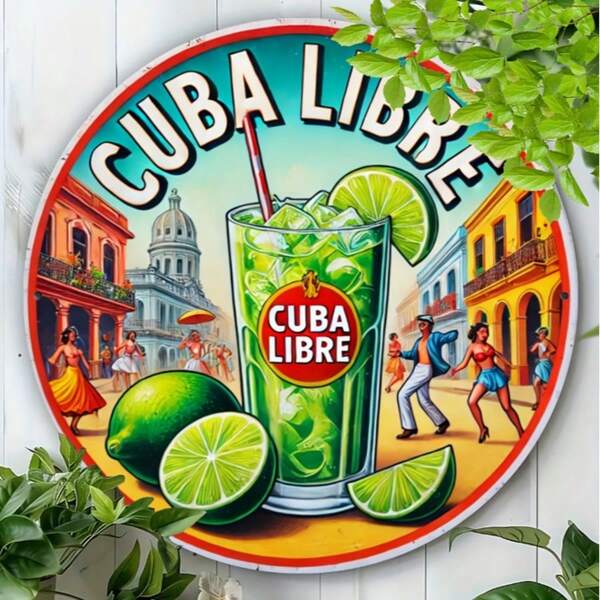 1pc, Vintage Cuban Libre Tin Sign, 2D Flat Print Art Metal Wall Art, Home, Bedroom, Bathroom, Bar, Cafe Man Cave Decor, Iron, No Power Required, No Feather