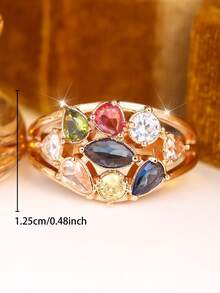 1 Stylish Women's Ring With A Multi-Layered, Openwork Design And A Wide Band Set With Stones-Perfect For Vacation Outfits And As A Birthday Gift - Golden Yellow + Color - View 5