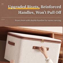 4Pcs 56L Large Foldable Storage Boxes – Fabric Clothes Baskets With Lids, Double Zipper & Faux Leather Handles - 查看 5