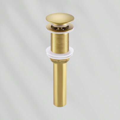 1 pieza Desagüe de lavabo de baño sin rebosadero, tapón de desagüe pop-up para lavabo de pedestal, acero inoxidable 304, dorado cepillado