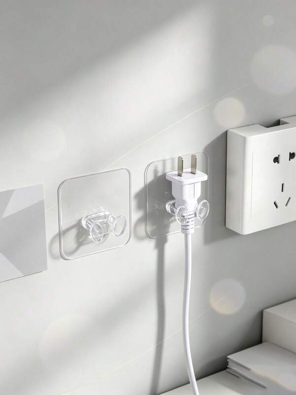 Transparent Plug Hook Strong Adhesive No-Drill Damage Free Power Cord Storage Wall Mount Bracket Home Heavy Duty Adhesive Hook
