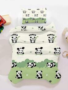 2PCS Set Perlengkapan Tidur Anak Motif Panda Kartun Lucu, Selimut Motif Bambu Hijau dengan Sarung Bantal untuk Dekorasi Kamar Tidur Balita - MultiWarna - View 6