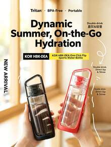 Kor Dual Use Water Bottle With Straw Portable Square Clear Water Cup Dual Drinking Modes Leakproof Travel Sports Drinking Bottle For Girls - 黑色 - 查看 8
