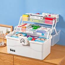 Large Capacity Dust-Proof Medicine Box, Specialized Medication Organizer Storage Box, Multi-Layer Spacious First Aid Kit, Suitable For Home And Dorm Use, Durable Plastic, Sturdy And Reliable, White. - White - View 4