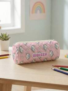 1pc Customized Name Rhombus Round Pencil Case, Can Be Customized According To Your Unique Design, Perfect For Children To Store Pencils, Print Your Own Name Or Print Your Sister's And Classmates' Names As Gifts To Give To Others - Multicolor - View 4