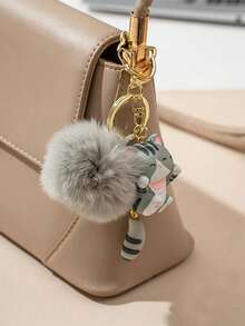 1 buah Gantungan Kunci Kucing Lucu, Pom-Pom Berbulu Kawaii, Liontin Ekor Gantung Resin Kartun, Gantungan Kunci Jepitan Warna Emas, Aksesori Tas Estetik, Hadiah - MultiWarna - View 3
