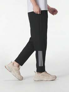 Adidas 新款男子運動褲跑步衛褲梭織直筒快乾透氣長褲休閒褲 - 黑色 - 查看 4