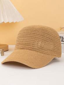 1pc Hollow Knit Knight Cap, Linen Knit Hollow Baseball Cap, Adjustable Outdoor Versatile Casual Baseball Cap, Spring/Summer Unisex Knit Hat - A - View 12
