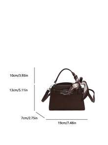 1pc Lychee Textured Asymmetrical Shoulder Bag Small Crossbody Bag Vintage Minimalist Handheld Kelly Square Bag For Women Suitable For Shopping Work Dating With Scarf Included - Coffee Brown - View 6