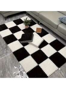 Set Karpet Mosaik Hitam & Putih Ultra Lembut 12 Buah - Karpet Mewah Tahan Lama, Cocok untuk Kamar Tidur, Ruang Tamu, Dapur, dan Kamar Mandi - Dapat Dicuci, Dapat Dipotong, 12x12 Inci - Pola Geometris yang Modis - Berbagai gaya - View 3