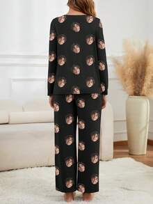 Customized Women's Sleepwear Set, Customizable With Any Unique Pattern As A Holiday Gift, Suitable For Couples, Friends, And Holiday Parties - Black - View 3