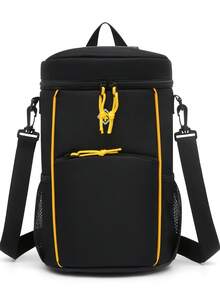 Portable Tennis Bucket Bag, Lunch Tote & Crossbody Storage, Quick Flip Lid, Front Zip Pocket, Mesh Side Pockets, Adjustable Strap, Self-Standing Base. Durable Nylon, Black/Yellow. For Outdoor Sports & Commuting. - Black - View 13