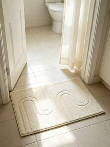 Cream-Style Embossed Line Bathroom Mat, Soft High-Density Plush Surface With Soft Skin-Friendly Touch, Minimalist Double-U Pressed Pattern Design Versatile And Stylish, Suitable For Ins Cute Home Decor. Can Be Placed In Entryway, Bedroom Entrance, Beside Washbasin. Gentle Beige Solid Color Soft Easily Matches Various Soft Furnishing Styles, Simple And Convenient Daily Care, Machine Washable, Can Be Placed At Home Entrance, Balancing High Aesthetics And Daily Practicality. - White - View 6