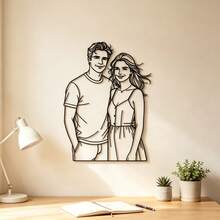 1pc Customized Couple/Family Portrait Metal Wall Art, Modern Hanging Portrait Photo Customization, Suitable For Anniversary, Birthday, Valentine's Day, Graduation, Mother's Day, Father's Day, Christmas, Home Decor Gift, Minimalist Line Art, Laser Cut - Black - View 6