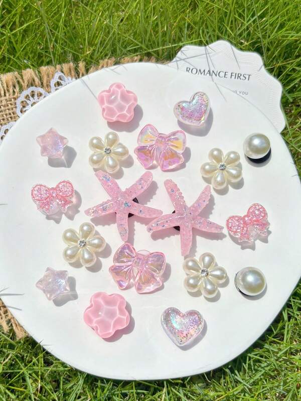 18pcs Pink Starfish Accessories, Cute Bowknot DIY Shoe Decor, Suitable For Perforated Sandals, Elegant And Fashionable, Gift For Girlfriend