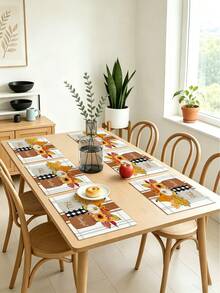 Autumn Harvest Festival Vase Sunflower Maple Leaf Heat-Insulated Placemats, Hello Autumn Thanksgiving Linen Placemats, Dirt-Resistant Placemats, Suitable For Home Dining Room And Restaurant, Table Decor, Home Supplies 4pcs/6pcs/18pcs - Multicolor - View 5