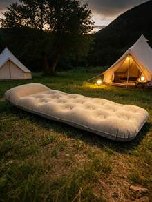 1pc Flocked PVC Inflatable Mattress, Single Size Outdoor Camping Folding Sleeping Pad, Suitable For Office Home Leisure Use - Multicolor - View 4
