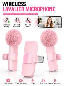 2 Paket Mikrofon Lavalier Nirkabel untuk Perangkat USB-C, Mikrofon Mini Ganda dengan Klip dan Penerima, Pasang & Mainkan, Pemasangan Otomatis, Tidak Perlu Bluetooth atau Aplikasi, Mikrofon Portabel untuk Streaming Langsung, Vlogging, Perekaman Video, Wawancara & Pengajaran Online - Berwarna merah muda - View 2