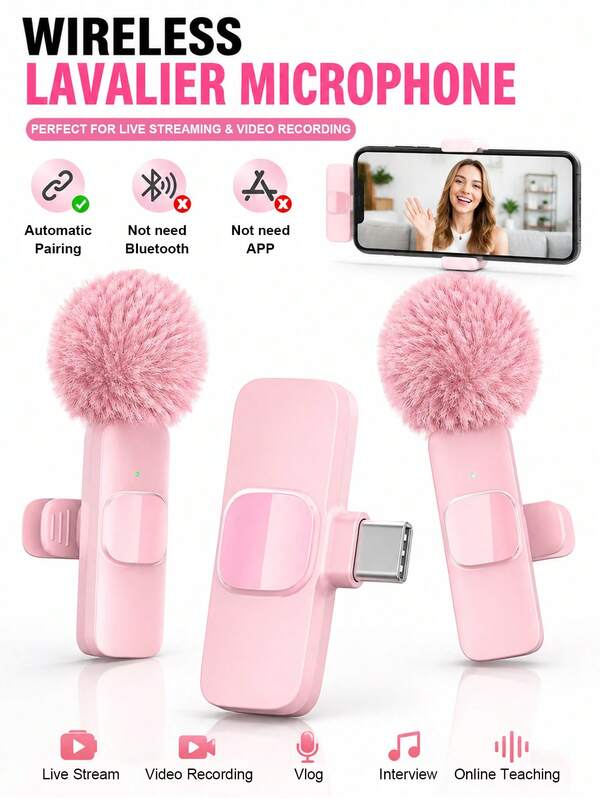2 Paket Mikrofon Lavalier Nirkabel untuk Perangkat USB-C, Mikrofon Mini Ganda dengan Klip dan Penerima, Pasang & Mainkan, Pemasangan Otomatis, Tidak Perlu Bluetooth atau Aplikasi, Mikrofon Portabel untuk Streaming Langsung, Vlogging, Perekaman Video, Wawancara & Pengajaran Online