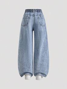 Young Girl New Fashion Distressed Casual Soft Long Pants - Blue - View 2