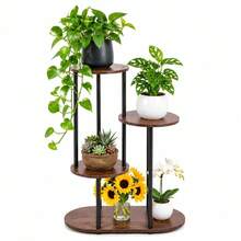 Modern Plant Stand 4/5/6 Tier Wooden Shelving & Metal Flower Rack For Indoor Garden & Outdoor Use - Black - View 1