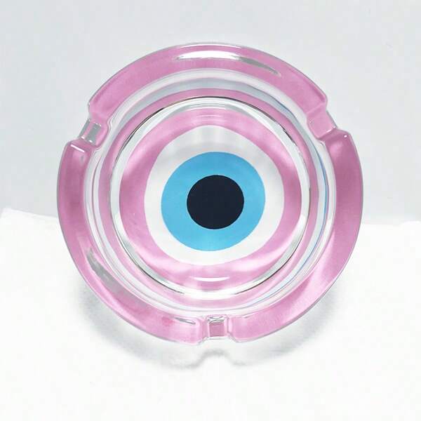 Creative Pink Pattern Glass Ashtray, 3.34 Inch Round Ashtray, Mini Decorative Home Ornament Ashtray. Gift For Friends