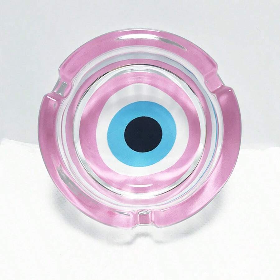 Creative Pink Pattern Glass Ashtray, 3.34 Inch Round Ashtray, Mini Decorative Home Ornament Ashtray. Gift For Friends - Colorful - View 1