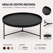 Mesa De Centro Redonda Moderna Para Sala Pés De Ferro - Marrom - Visão 5