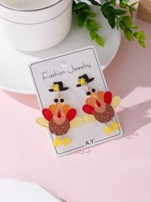1 Pair Thanksgiving Cute Turkey Design Women's Fashion Jewelry Earrings, Perfect Gift For Holiday Party - Multicolor - View 2