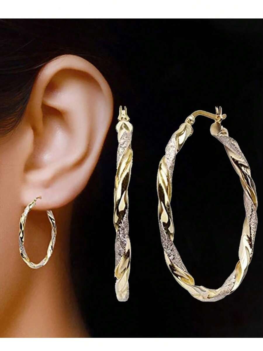 Gmzalx Eternal Twist Hoop Earrings, Vintage Luxury Style, Avant-Garde Daily Accessory, Perfect Gift For Fashionable Women's Everyday Elegance - Gold - View 1