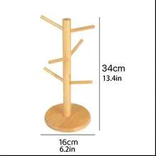 1pc Bamboo Tree-Shaped Cup Holder, 6-Hook Wooden Draining Cup Rack, Vertical Countertop Coffee & Tea Cup Storage Rack, Kitchen Use Natural Bamboo Tree-Shaped Cup Hanging Rack, Minimalist Vertical Coffee Cup & Tea Cup Hanging Rack With Non-Slip Base Cup Storage Rack - Cup Holder - View 7