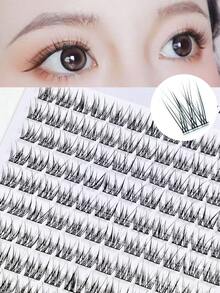 120 Clusters Large Capacity Fish Tail Self Adhesive False Eyelashes, Natural Soft Cross Style C Curl Lashes, Comfortable Eye Makeup For Festival Celebration Photoshoot Daily Look - C - View 1