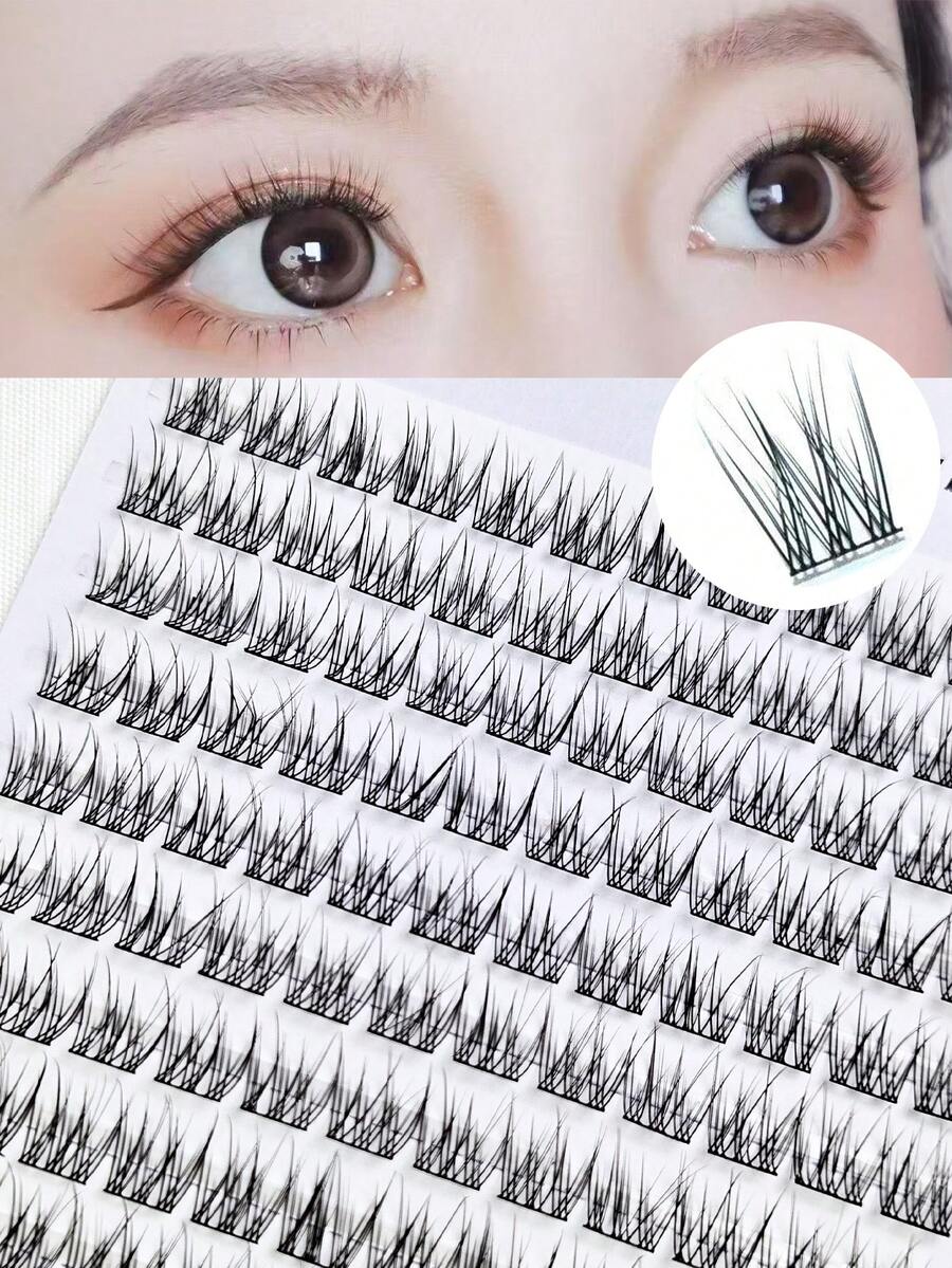 120 Clusters Large Capacity Fish Tail Self Adhesive False Eyelashes, Natural Soft Cross Style C Curl Lashes, Comfortable Eye Makeup For Festival Celebration Photoshoot Daily Look - C - View 1