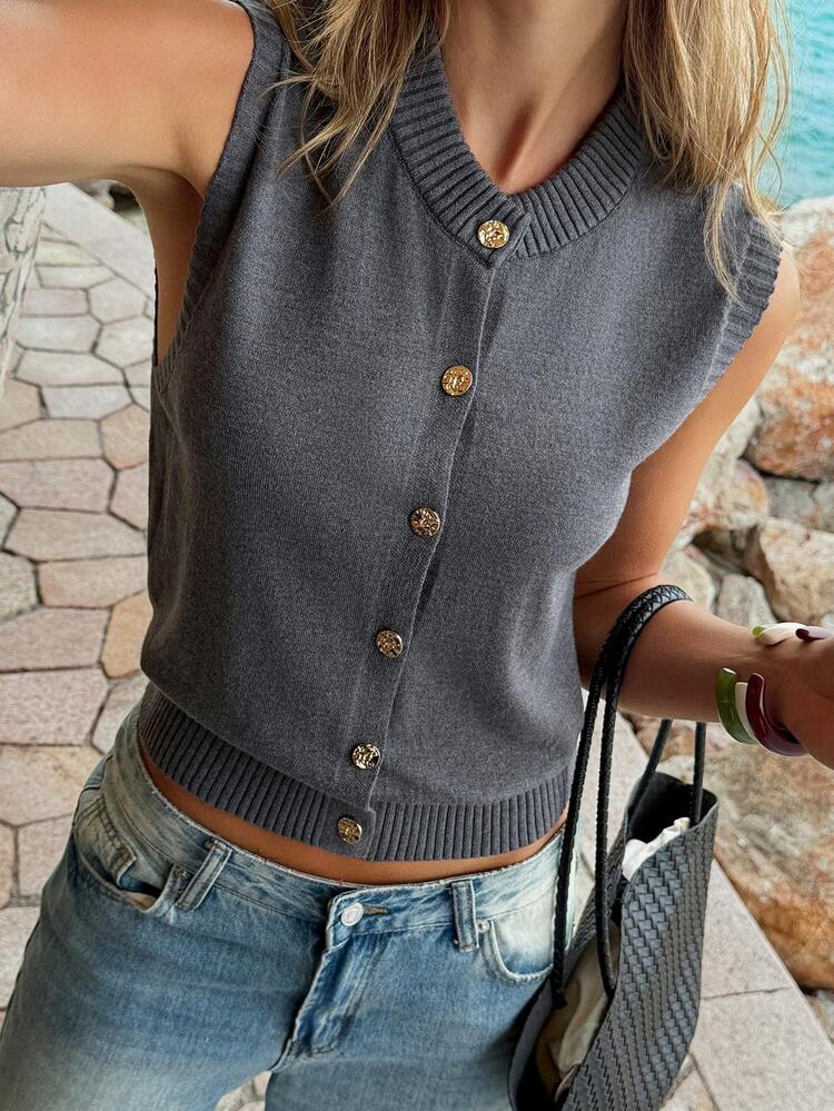 Summer Women's Fashion Casual Open Knitted Top Suitable For Commuting, Vacation, And Daily Wearing - Grey - View 10