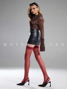 MOIRÉALLURE 1雙大腿高筒絲襪，適合日常通勤、夜店及各種造型需求 - 酒紅色 - 查看 6