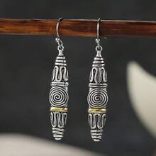 DIYCCPC Vintage Spiral Cone Drop Earrings, Minimalist Geometric Pattern Long Tassel Earrings, Bohemian Style Women's Jewelry - Two Tone - View 4