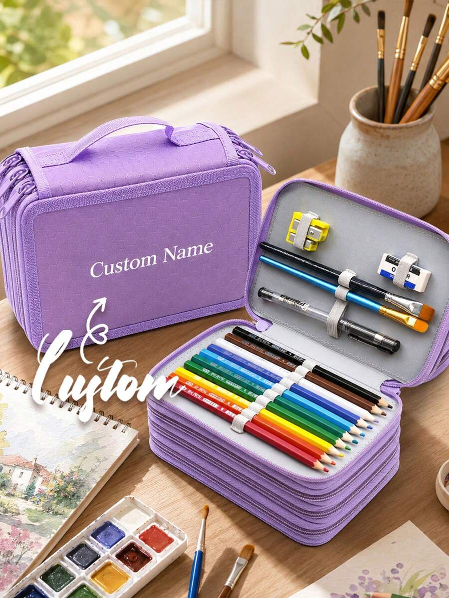 Tas Penyimpanan Pensil Portabel 4 Lapis Warna Solid, 72 Slot dengan Resleting, Cocok untuk Pensil Warna, Pena Gambar, Kuas Lukis, Ideal untuk Pelajar dan Pecinta Seni - MultiWarna - View 1