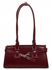 Bolso de hombro tipo baguette largo con hebilla de metal con cordones, bolso de mano minimalista para ir al trabajo - Multicolor - Ver 9