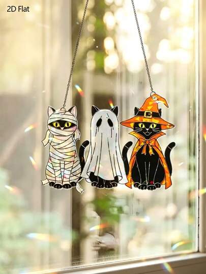 1pc Halloween 2D Flat Mummy, Wizard, Ghost, Black Cat Decorative Label, Suitable For Halloween Party Gifts, Theme Parties, Halloween Trick Or Treat Prizes, Haunted House Decor, Costume Party Favors And Vintage Parties
