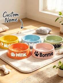 Customizable Plastic Pet Bowl With Pet Name, Suitable For Dogs And Cats, Easy To Clean, Ideal Gift For Pet Memento - Multicolor - View 3