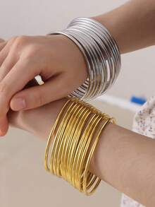3/6/10pcs Stackable Bangle Bracelets, Vintage Minimalist Style, Iron Material, Suitable For Daily Wear - Gold - View 9