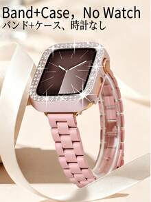 適用於 Ultra 3/2/1 SE/S10/S9/S8/S7/S6/S5/S4/S3/S2/S1，粉色 14mm 窄版時尚年輕女性風格粉色金屬錶帶與 2 合 1 錶殼膜一體式保護殼，防撞防刮防塵保護套，粉色不鏽鋼智慧手錶錶帶 38mm 40mm 41mm 44mm 45mm 46mm，派對、夏季海灘活動、日常、婚禮，男女通用配件，送給朋友的禮物，夏季不鏽鋼飾品 - 粉色 - 查看 2